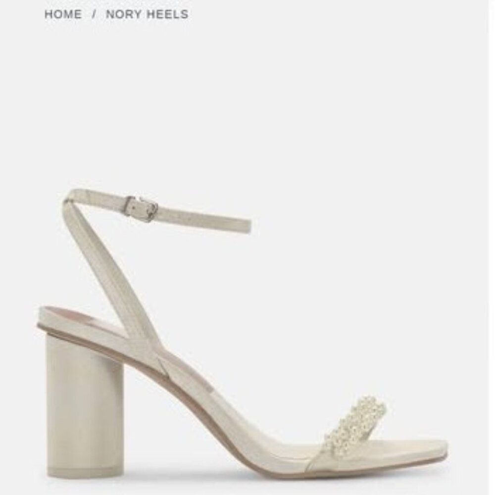 Dolce Vita Cream Beaded Ankle-Strap Block Heel Sandals
